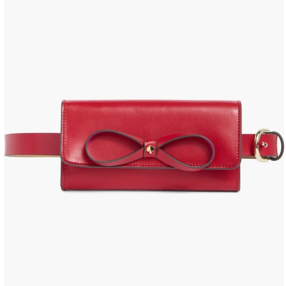 NEW! KATE SPADE adjustable red bow belt bag, genuine leather, gift, holiday - Picture 2 of 6